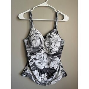 Christina D Cup Crossover Cami Tankini Floral Tropical Swim Top Resort Vacay 12D